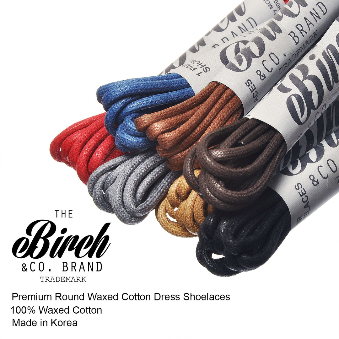Birch 3/32 Thin Premium Round Waxed Cotton Dress Shoelaces - 7 Pairs lacetec Birch 3/32 Thin Premium Round Waxed Cotton Dress Shoelaces - 7 Pairs lacetec
