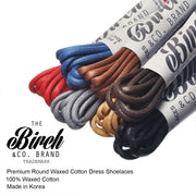Birch 3/32” Thin Premium Round Waxed Cotton Dress Shoelaces - 7 Pairs pack