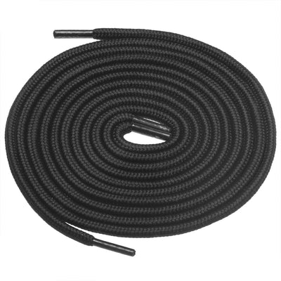 Birch's 1/5" Thick Tough and Heavy Duty Round Boot Shoelaces - Black